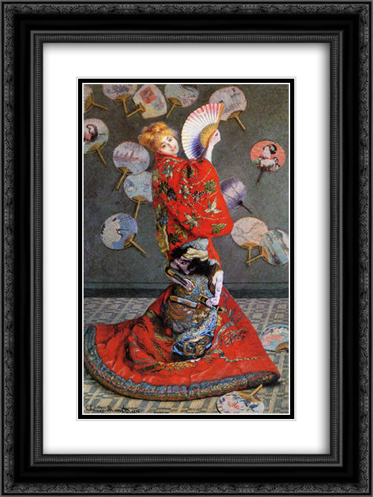 Japan's (Camille Monet in Japanese Costume) 18x24 Black Ornate Wood Framed Art Print Poster with Double Matting by Monet, Claude