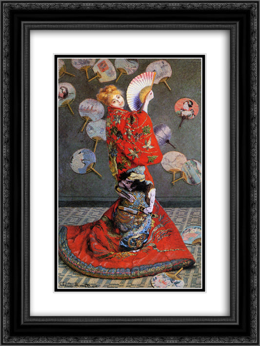 Japan's (Camille Monet in Japanese Costume) 18x24 Black Ornate Wood Framed Art Print Poster with Double Matting by Monet, Claude