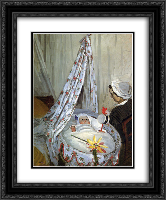 Jean Monet in the Craddle 20x24 Black Ornate Wood Framed Art Print Poster with Double Matting by Monet, Claude
