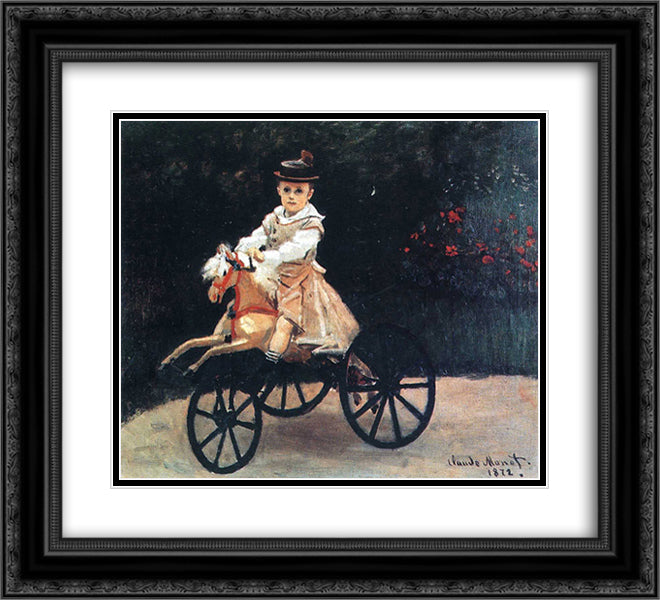 Jean Monet on a Mechanical Horse 22x20 Black Ornate Wood Framed Art Print Poster with Double Matting by Monet, Claude