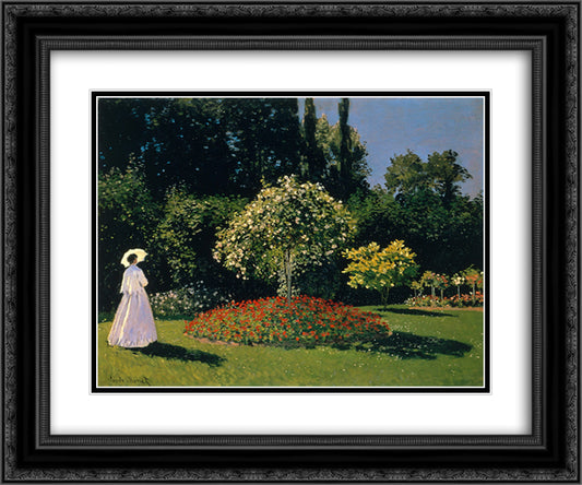Jeanne-Marguerite Lecadre in the Garden 24x20 Black Ornate Wood Framed Art Print Poster with Double Matting by Monet, Claude