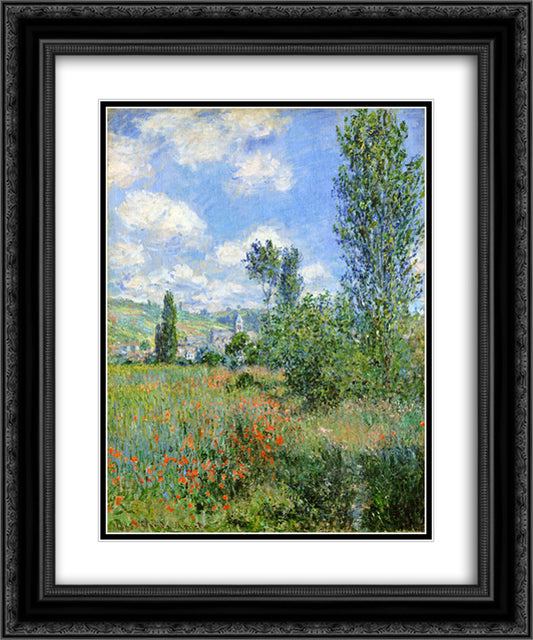 Lane in the Poppy Fields, Ile Saint-Martin 20x24 Black Ornate Wood Framed Art Print Poster with Double Matting by Monet, Claude