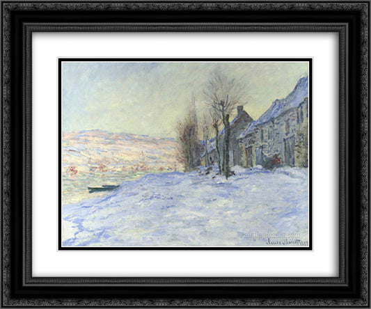 Lavacourt, Sun and Snow 24x20 Black Ornate Wood Framed Art Print Poster with Double Matting by Monet, Claude