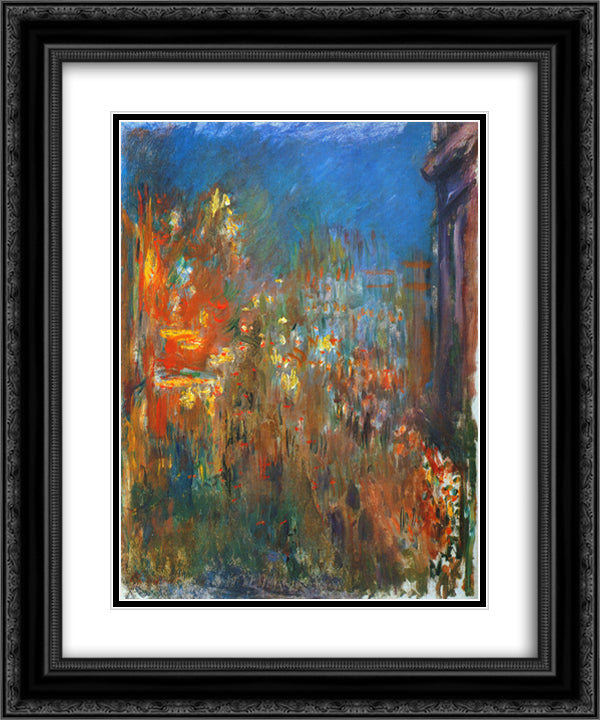 Leicester Square at Night 20x24 Black Ornate Wood Framed Art Print Poster with Double Matting by Monet, Claude