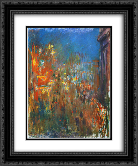 Leicester Square at Night 20x24 Black Ornate Wood Framed Art Print Poster with Double Matting by Monet, Claude