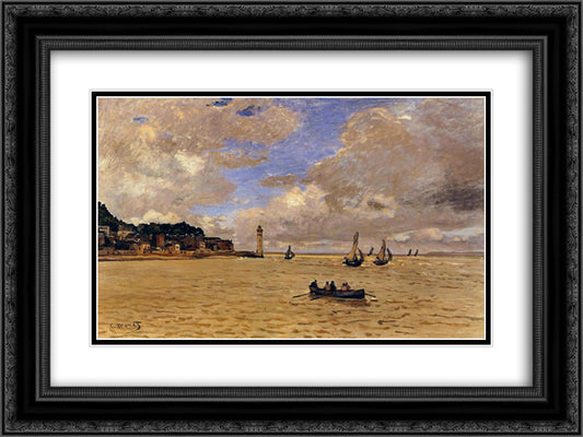 Lighthouse at the Hospice 24x18 Black Ornate Wood Framed Art Print Poster with Double Matting by Monet, Claude