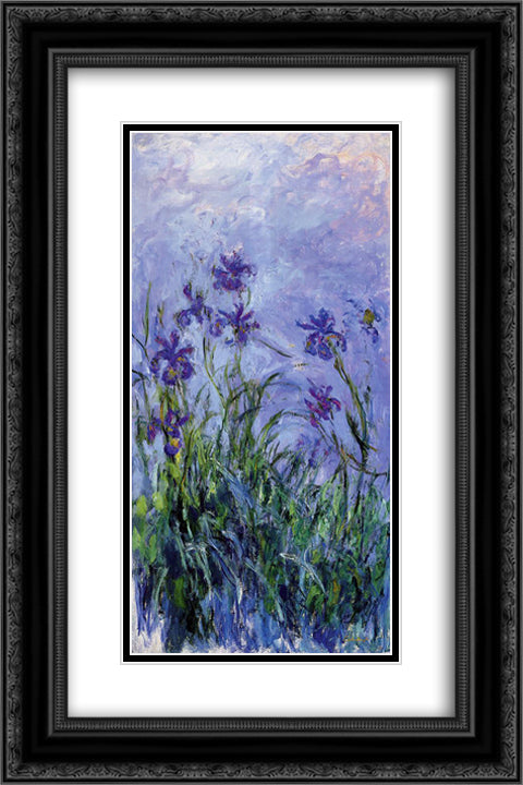 Lilac Irises 16x24 Black Ornate Wood Framed Art Print Poster with Double Matting by Monet, Claude