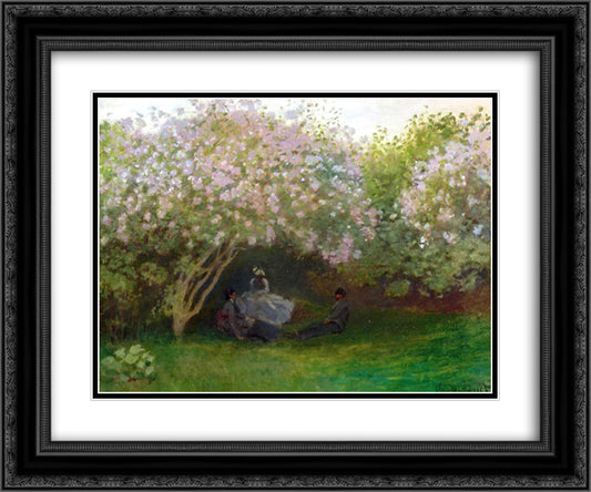 Lilacs, Grey Weather 24x20 Black Ornate Wood Framed Art Print Poster with Double Matting by Monet, Claude