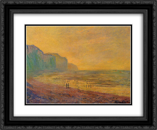 Low Tide at Pourville, Misty Weather 24x20 Black Ornate Wood Framed Art Print Poster with Double Matting by Monet, Claude