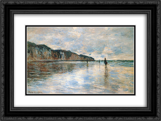 Low Tide at Pourville 24x18 Black Ornate Wood Framed Art Print Poster with Double Matting by Monet, Claude