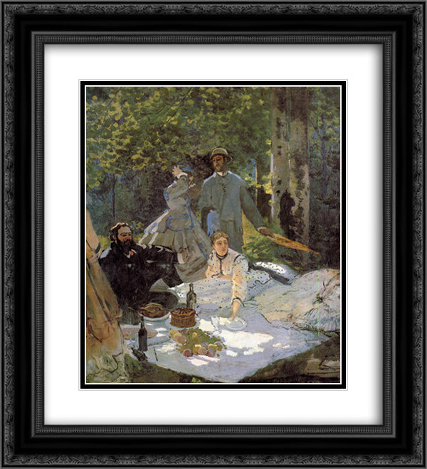 Lunch on the Grass (central panel) 20x22 Black Ornate Wood Framed Art Print Poster with Double Matting by Monet, Claude