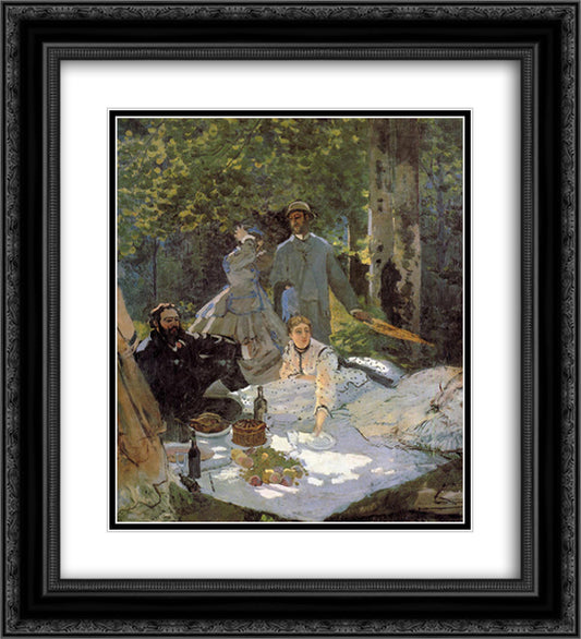Lunch on the Grass (central panel) 20x22 Black Ornate Wood Framed Art Print Poster with Double Matting by Monet, Claude