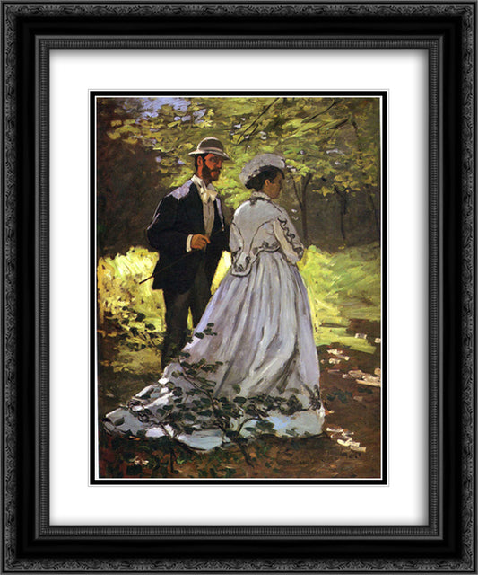 Lunch on the Grass (study) 20x24 Black Ornate Wood Framed Art Print Poster with Double Matting by Monet, Claude