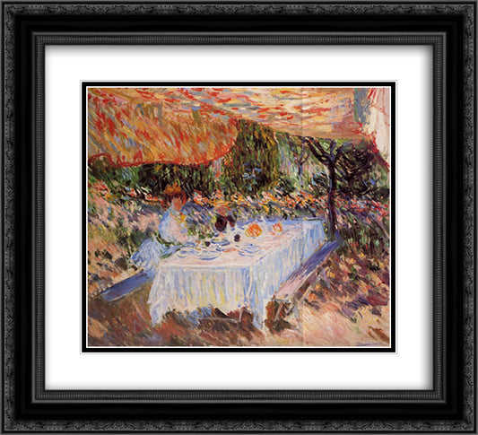 Lunch under the Canopy 22x20 Black Ornate Wood Framed Art Print Poster with Double Matting by Monet, Claude