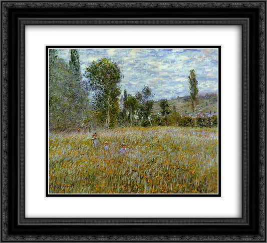 Meadow 22x20 Black Ornate Wood Framed Art Print Poster with Double Matting by Monet, Claude