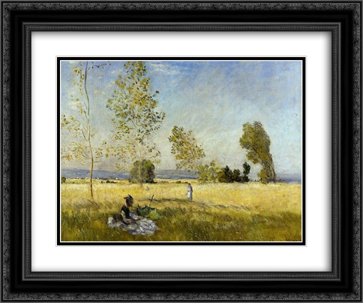 Meadow at Bezons 24x20 Black Ornate Wood Framed Art Print Poster with Double Matting by Monet, Claude