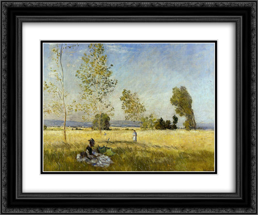 Meadow at Bezons 24x20 Black Ornate Wood Framed Art Print Poster with Double Matting by Monet, Claude