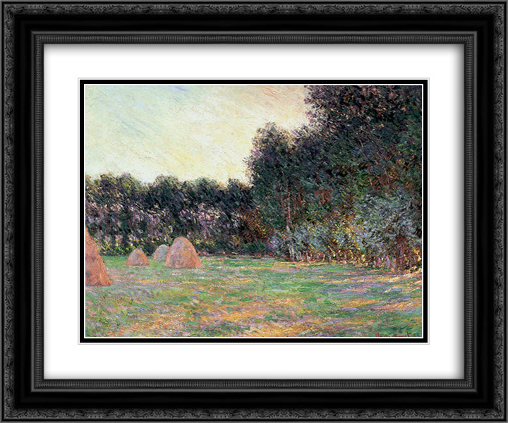 Meadow with Haystacks near Giverny 24x20 Black Ornate Wood Framed Art Print Poster with Double Matting by Monet, Claude