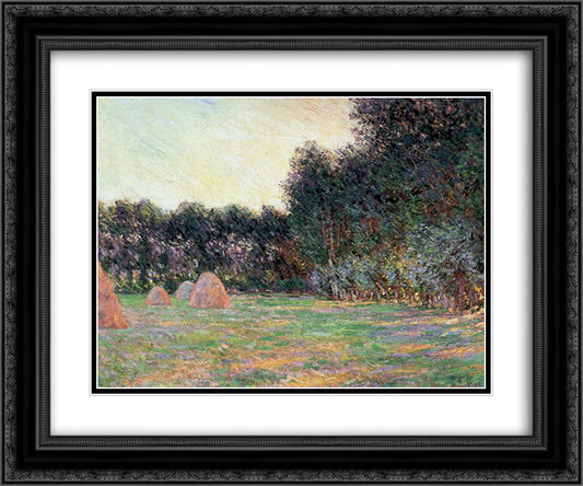 Meadow with Haystacks near Giverny 24x20 Black Ornate Wood Framed Art Print Poster with Double Matting by Monet, Claude