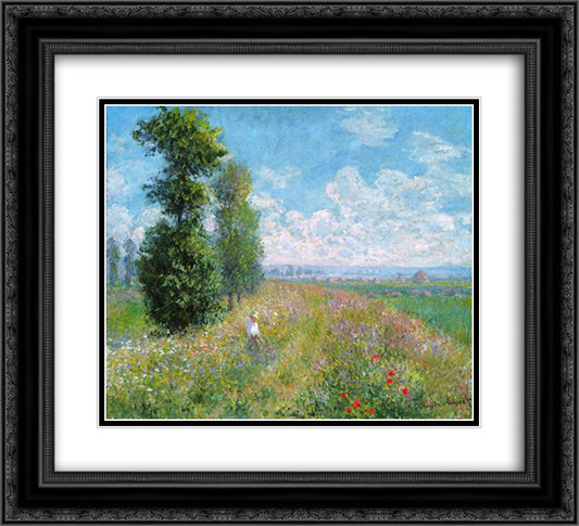 Meadow with Poplars 22x20 Black Ornate Wood Framed Art Print Poster with Double Matting by Monet, Claude