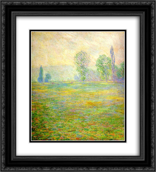 Meadows in Giverny 20x22 Black Ornate Wood Framed Art Print Poster with Double Matting by Monet, Claude