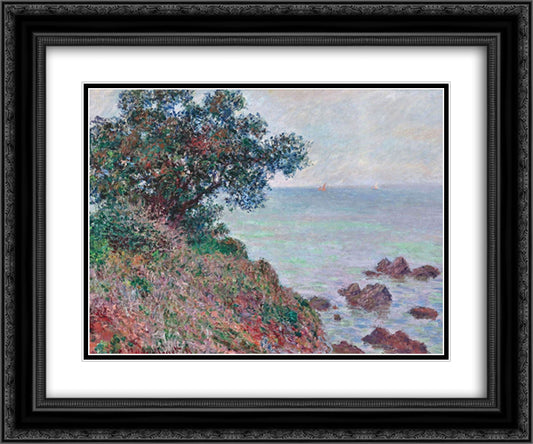 Mediteranian Coast, Grey Day 24x20 Black Ornate Wood Framed Art Print Poster with Double Matting by Monet, Claude