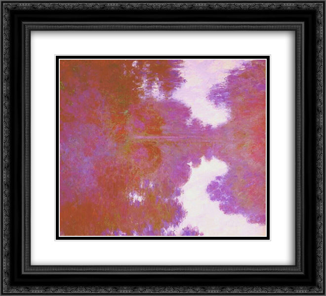 Misty Morning on the Seine, Mauve 22x20 Black Ornate Wood Framed Art Print Poster with Double Matting by Monet, Claude