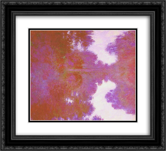 Misty Morning on the Seine, Mauve 22x20 Black Ornate Wood Framed Art Print Poster with Double Matting by Monet, Claude
