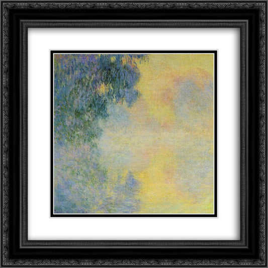 Misty Morning on the Seine, Sunrise 20x20 Black Ornate Wood Framed Art Print Poster with Double Matting by Monet, Claude