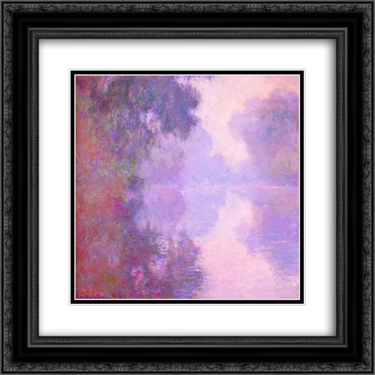 Misty Morning on the Seine 20x20 Black Ornate Wood Framed Art Print Poster with Double Matting by Monet, Claude