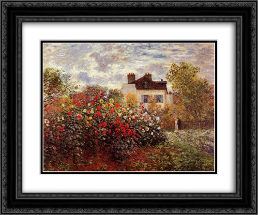 Monet's garden in Argenteuil Sun 24x20 Black Ornate Wood Framed Art Print Poster with Double Matting by Monet, Claude
