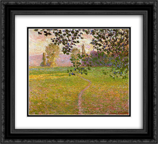 Morning Landscape, Giverny 22x20 Black Ornate Wood Framed Art Print Poster with Double Matting by Monet, Claude