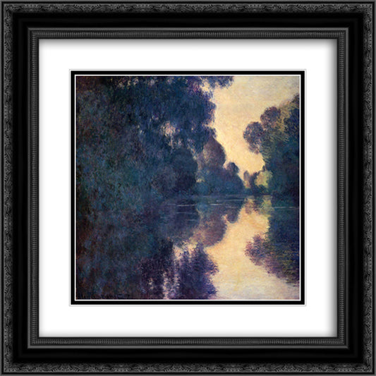 Morning on the Seine, Clear Weather 20x20 Black Ornate Wood Framed Art Print Poster with Double Matting by Monet, Claude