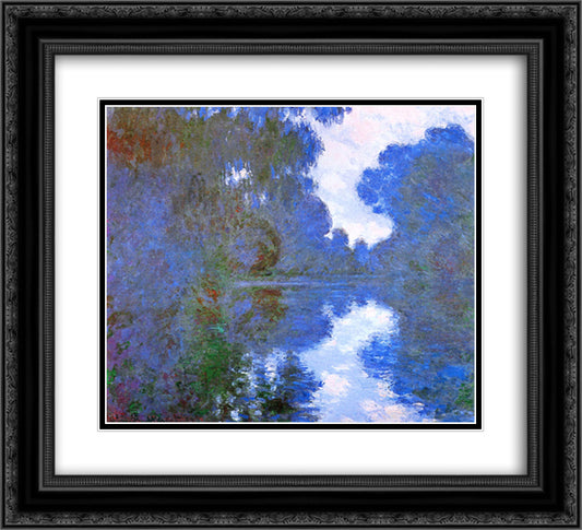Morning on the Seine, Clear Weather 02 22x20 Black Ornate Wood Framed Art Print Poster with Double Matting by Monet, Claude