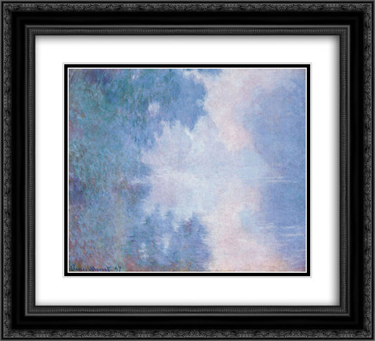 Morning on the Seine, Mist 22x20 Black Ornate Wood Framed Art Print Poster with Double Matting by Monet, Claude
