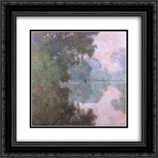 Morning on the Seine, near Giverny 20x20 Black Ornate Wood Framed Art Print Poster with Double Matting by Monet, Claude
