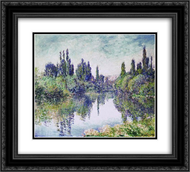 Morning on the Seine, near Vetheuil 22x20 Black Ornate Wood Framed Art Print Poster with Double Matting by Monet, Claude