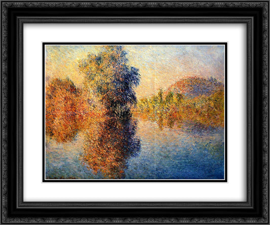 Morning on the Seine 24x20 Black Ornate Wood Framed Art Print Poster with Double Matting by Monet, Claude