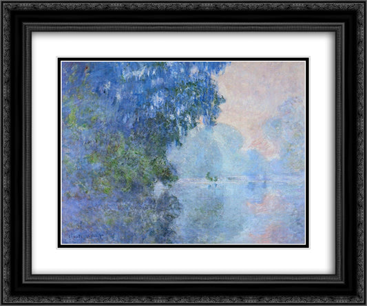 Morning on the Seine 02 24x20 Black Ornate Wood Framed Art Print Poster with Double Matting by Monet, Claude