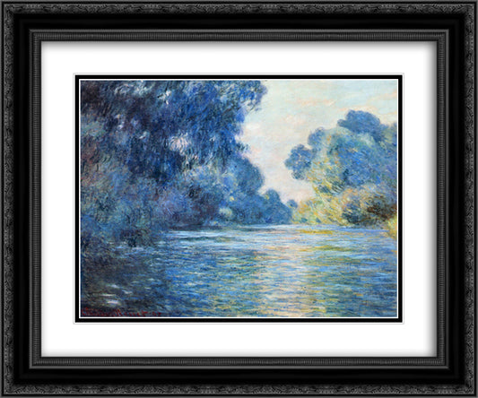 Morning on the Seine at Giverny 02 24x20 Black Ornate Wood Framed Art Print Poster with Double Matting by Monet, Claude