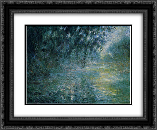 Morning on the Seine in the Rain 24x20 Black Ornate Wood Framed Art Print Poster with Double Matting by Monet, Claude