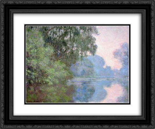 Morning on the Seine near Giverny 24x20 Black Ornate Wood Framed Art Print Poster with Double Matting by Monet, Claude