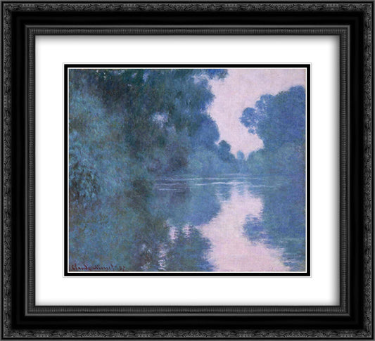 Morning on the Seine near Giverny 02 22x20 Black Ornate Wood Framed Art Print Poster with Double Matting by Monet, Claude