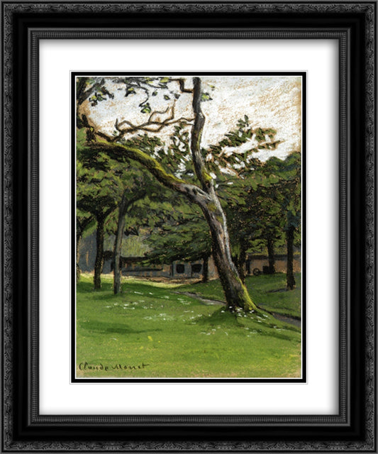 Norman Farm through the Trees 20x24 Black Ornate Wood Framed Art Print Poster with Double Matting by Monet, Claude