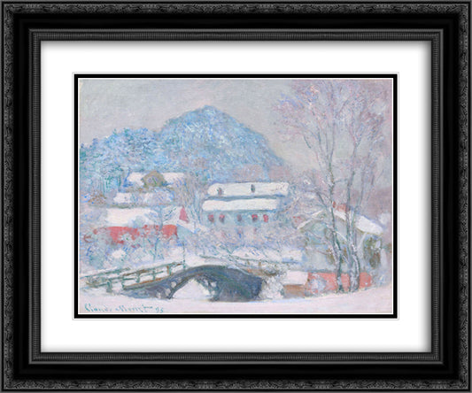 Norway, Sandviken Village in the Snow 24x20 Black Ornate Wood Framed Art Print Poster with Double Matting by Monet, Claude