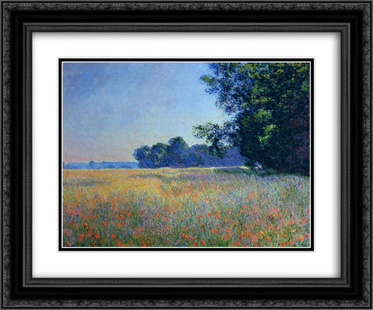 Oat and Poppy Field, Giverny 24x20 Black Ornate Wood Framed Art Print Poster with Double Matting by Monet, Claude
