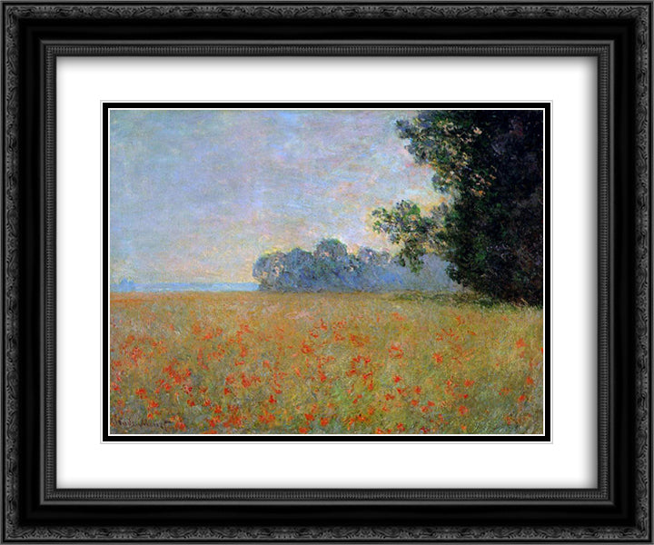 Oat and Poppy Field 24x20 Black Ornate Wood Framed Art Print Poster with Double Matting by Monet, Claude