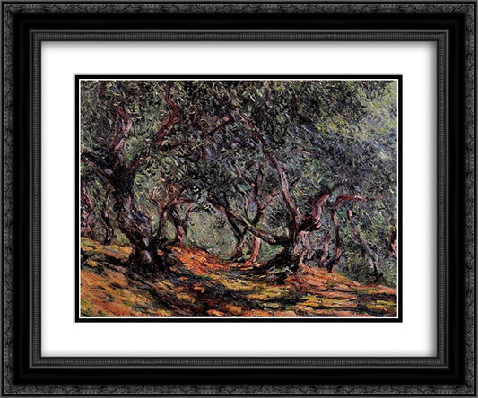 Olive Trees in Bordigher 24x20 Black Ornate Wood Framed Art Print Poster with Double Matting by Monet, Claude