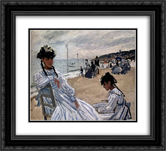 On The Beach At Trouville 22x20 Black Ornate Wood Framed Art Print Poster with Double Matting by Monet, Claude