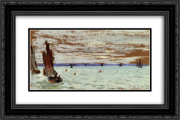 Open Sea 24x16 Black Ornate Wood Framed Art Print Poster with Double Matting by Monet, Claude